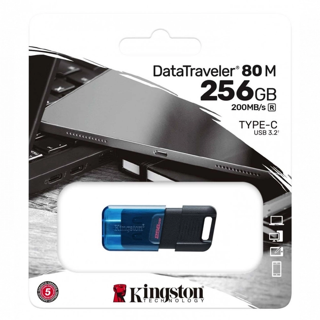картинка Флэш-накопитель Kingston 256Gb USB-C 3.2 Data Traveler 80M (Blue-Black) от магазина itmag.kz