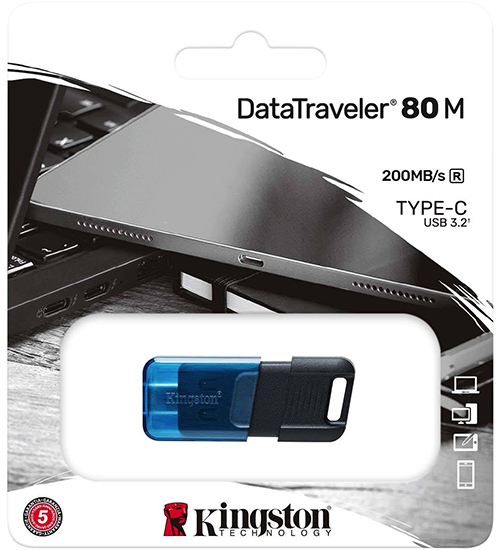 картинка Флэш-накопитель Kingston 64Gb USB-C 3.2 Data Traveler 80M (Blue-Black) от магазина itmag.kz