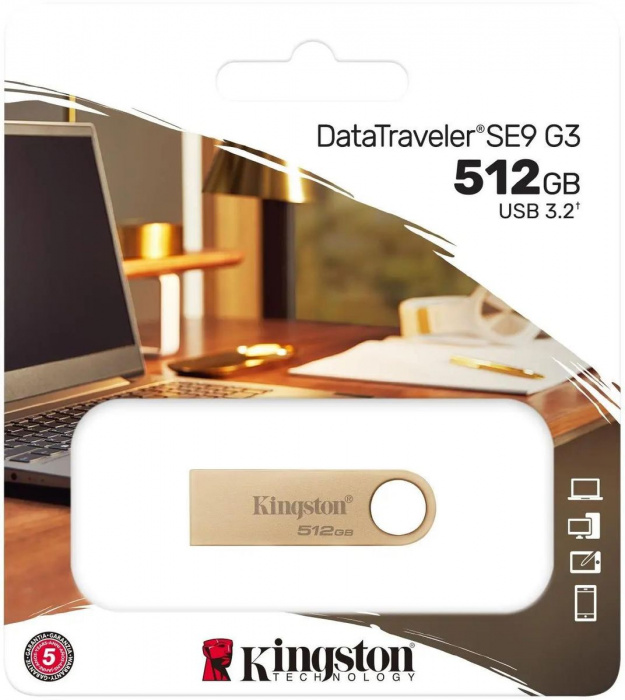 USB Flash Kingston DTSE9G3/512GB SE9 G3 gold metal (DTSE9G3/512GB) фото