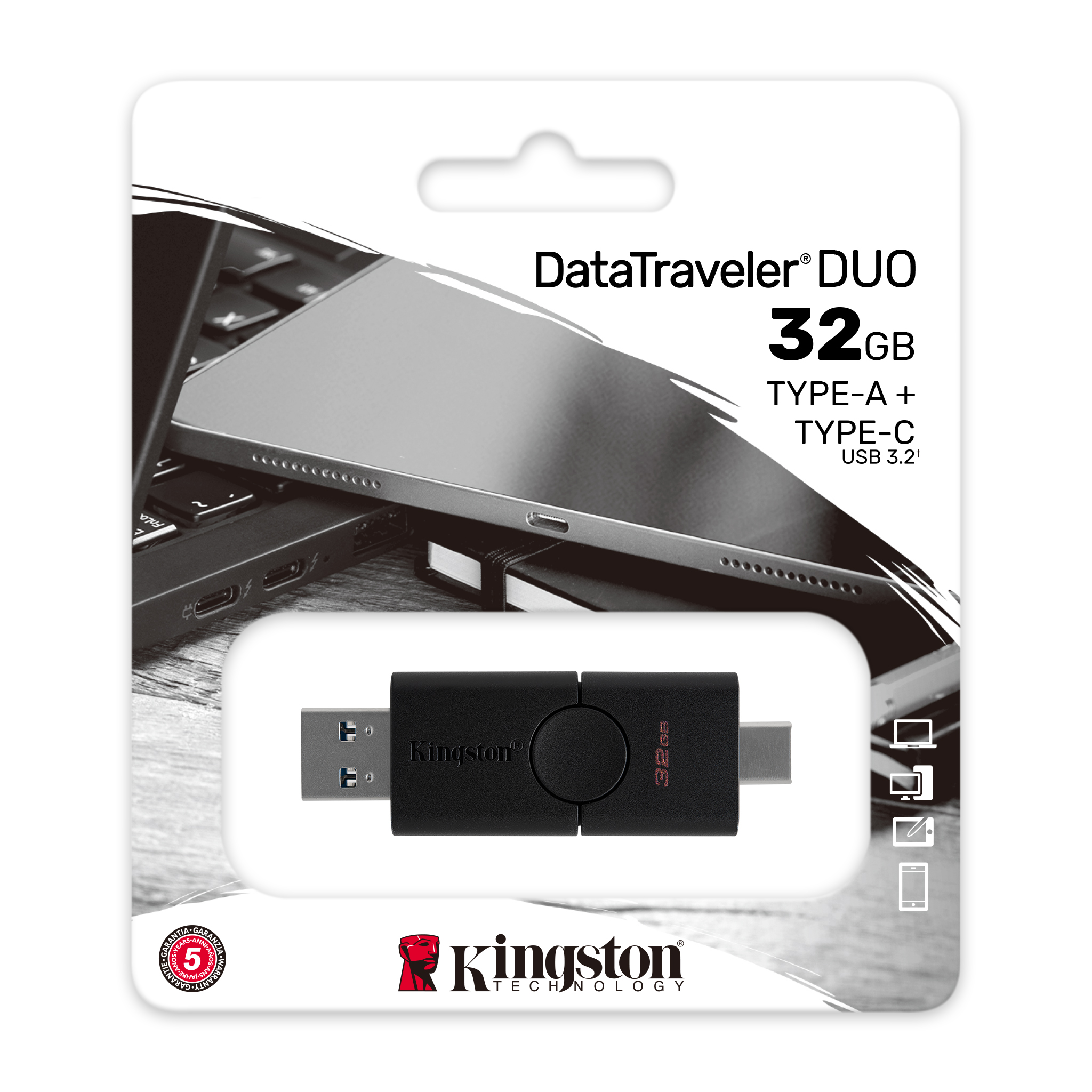 картинка USB-накопитель Kingston 32Gb USB3.2+Type-C Data Traveler Duo (Black) от магазина itmag.kz