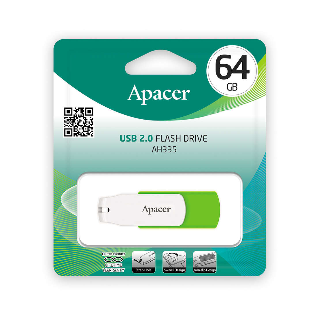 картинка USB флеш-накопитель Apacer AH335 64GB Зеленый от магазина itmag.kz