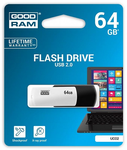 картинка USB флеш-накопитель 64Gb GOODRAM UCO2 USB 2.0 UCO2-0640KWR11 BLACK/WHITE от магазина itmag.kz