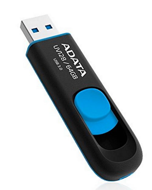 картинка USB флеш-накопитель ADATA DashDrive UV128, 64GB, UFD 3.1, Blue (AUV128-64G-RBE) от магазина itmag.kz