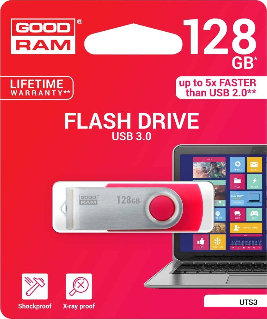 картинка USB флеш-накопитель 128Gb GOODRAM UTS3 USB 3.0 UTS3-1280R0R11 RED от магазина itmag.kz