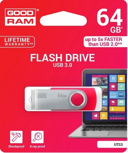 картинка USB флеш-накопитель 64Gb GOODRAM UTS3 USB 3.0 UTS3-0640R0R11 RED от магазина itmag.kz