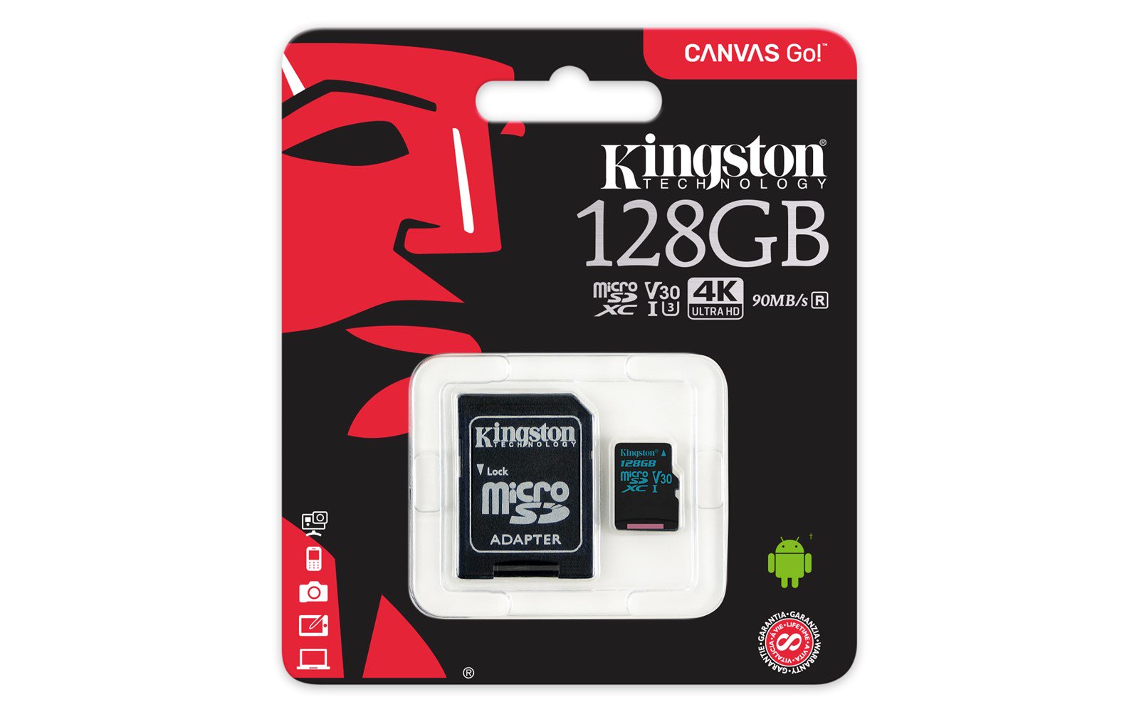 картинка Карта памяти Kingston 128GB microSDXC Canvas Go 90R/45W U3 UHS-I V30 Card + SD Adapter от магазина itmag.kz