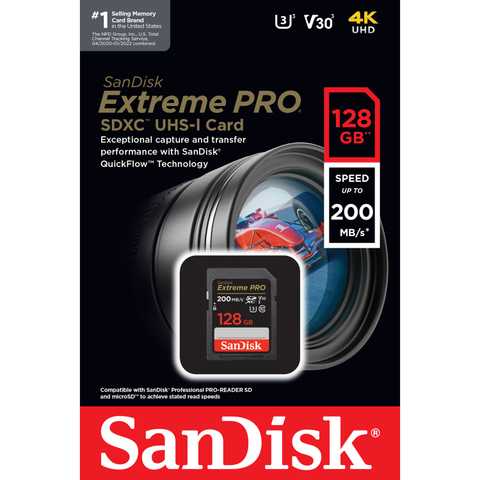 Карта памяти SanDisk 128 ГБ Extreme PRO SDXC UHS-I, V30, U3 (SDSDXXD-128G-GN4IN) фото