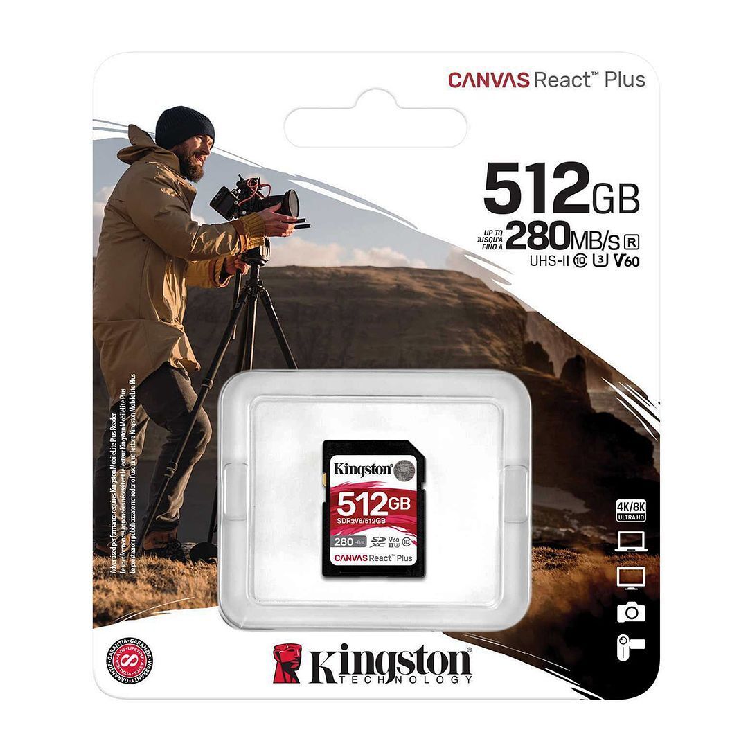  Карта памяти SD, Kingston Canvas React Plus, 512GB V60 (SDR2V6/512GB) фото