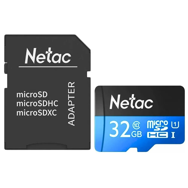картинка Карта памяти MicroSD, Netac P500 Standart 32GB 90MB/s Class 10, + SD Adapter от магазина itmag.kz