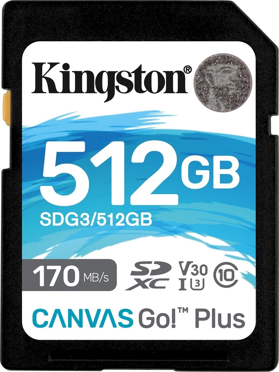 картинка Карта памяти SD, Kingston Canvas Go! Plus, 512GB, SDG3/512GB, Class 10, UHS-I, R170/W90 от магазина itmag.kz