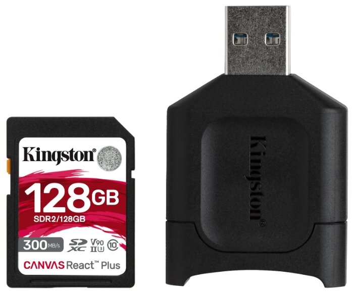 картинка Карта памяти SD, Kingston Canvas React Plus, 128GB,MLPR2/128GB, UHS-II, R300/W260 + USB Adapter от магазина itmag.kz