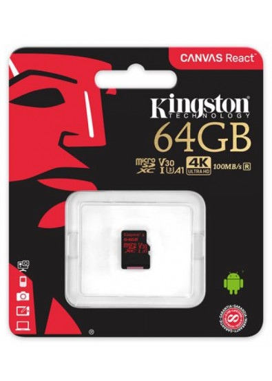 картинка Карта памяти Kingston 64GB microSDXC Canvas React 100R/80W U3 UHS-I V30 A1 No Adapter от магазина itmag.kz