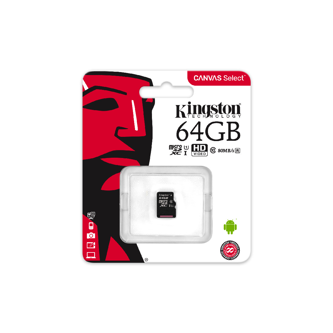 картинка Карта памяти Kingston 64GB microSDXC Canvas Select 80R CL10 UHS-I Card No Adapter от магазина itmag.kz