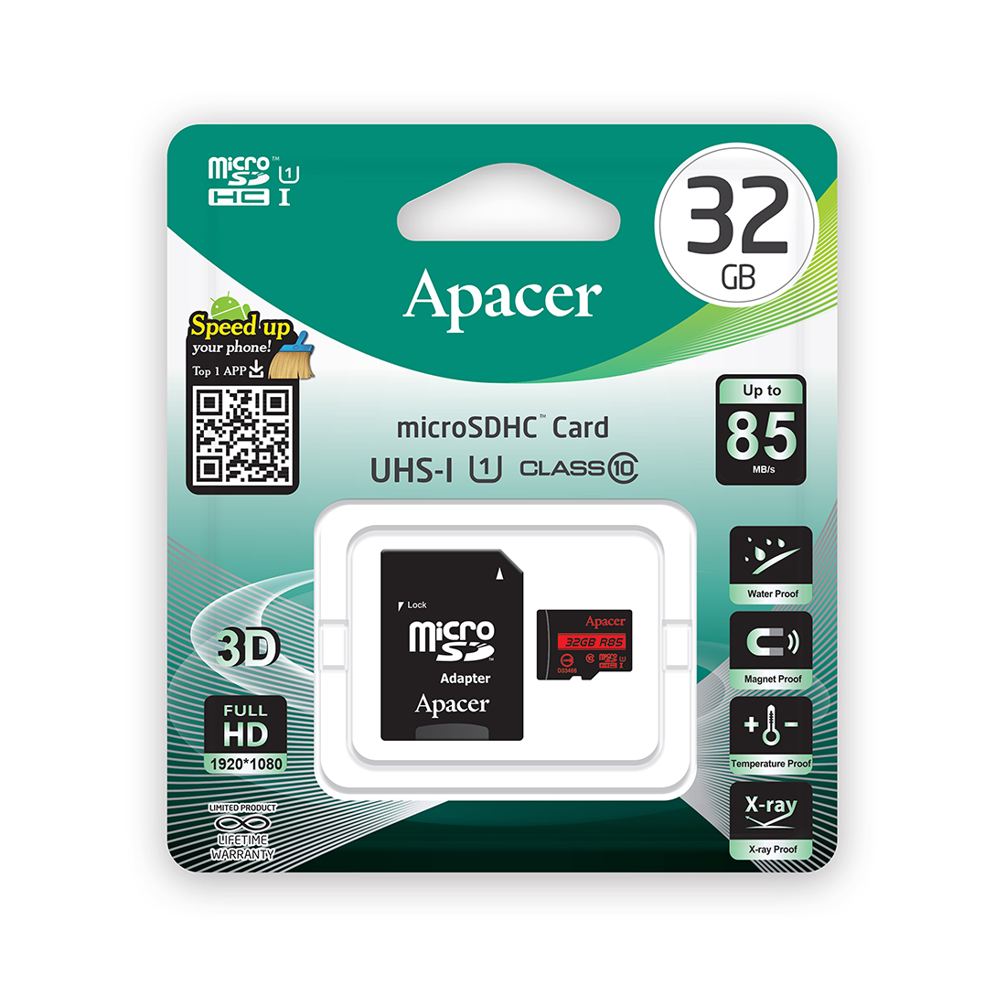 картинка Карта памяти Apacer AP32GMCSH10U5-R 32GB + адаптер от магазина itmag.kz