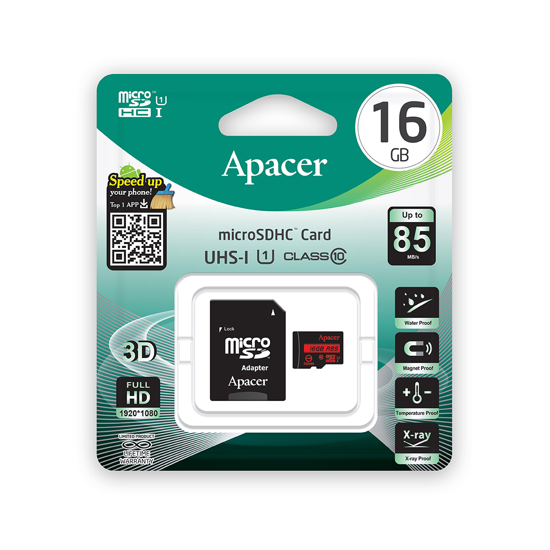 картинка Карта памяти Apacer AP16GMCSH10U5-R 16GB + адаптер от магазина itmag.kz