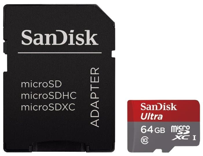 картинка Карта памяти SANDISK ULTRA microSD UHS-I 64Gb Скорость чтения до 48 МБ/с, Класс 10 в режиме съемки видео в формате Full HD. Адаптер SD в комплекте. SDSQUNB-064G-GN3MA. Водонепроницаемость, ударопрочность, устойчивость к перепадам температур и воздействию  от магазина itmag.kz