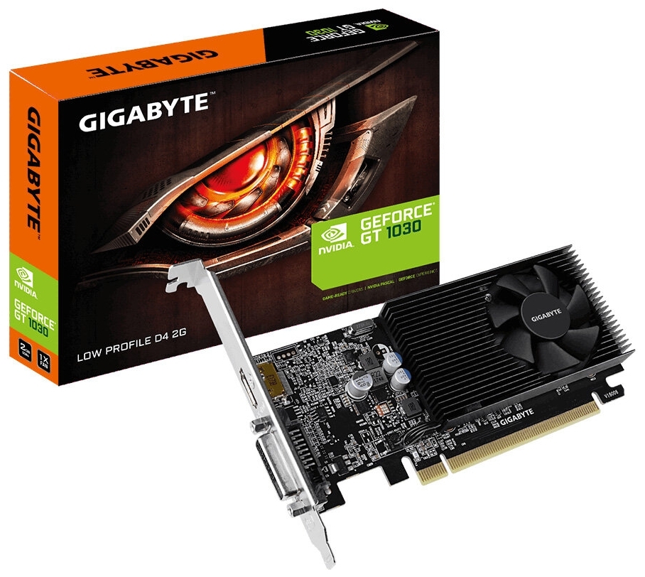 картинка Видеокарта Gigabyte GeForce GT1030 Low profile 2Gb DDR4 64bit DVI HDMI GV-N1030D4-2GL от магазина itmag.kz