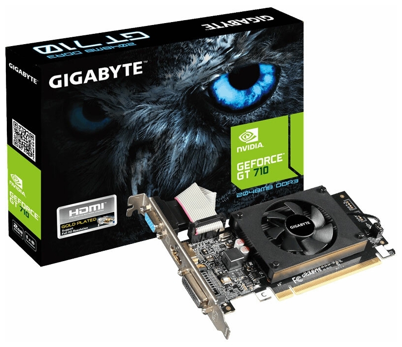 картинка Видеокарта Gigabyte GeForce GT710 2GB DDR3 64-Bit 1xD-Sub 1xHDMI PCI-E2.0 GV-N710D3-2GL. Низкопрофильная видеокарта. от магазина itmag.kz