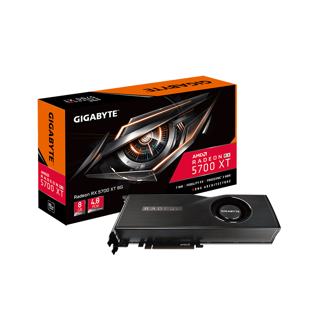 картинка Видеокарта Gigabyte RX 5700 XT, GV-R57XT-8GD-B, RDNA 7nm, 8GB GDDR6 256bit, Turbine, 3xDP, HDMI BOX от магазина itmag.kz