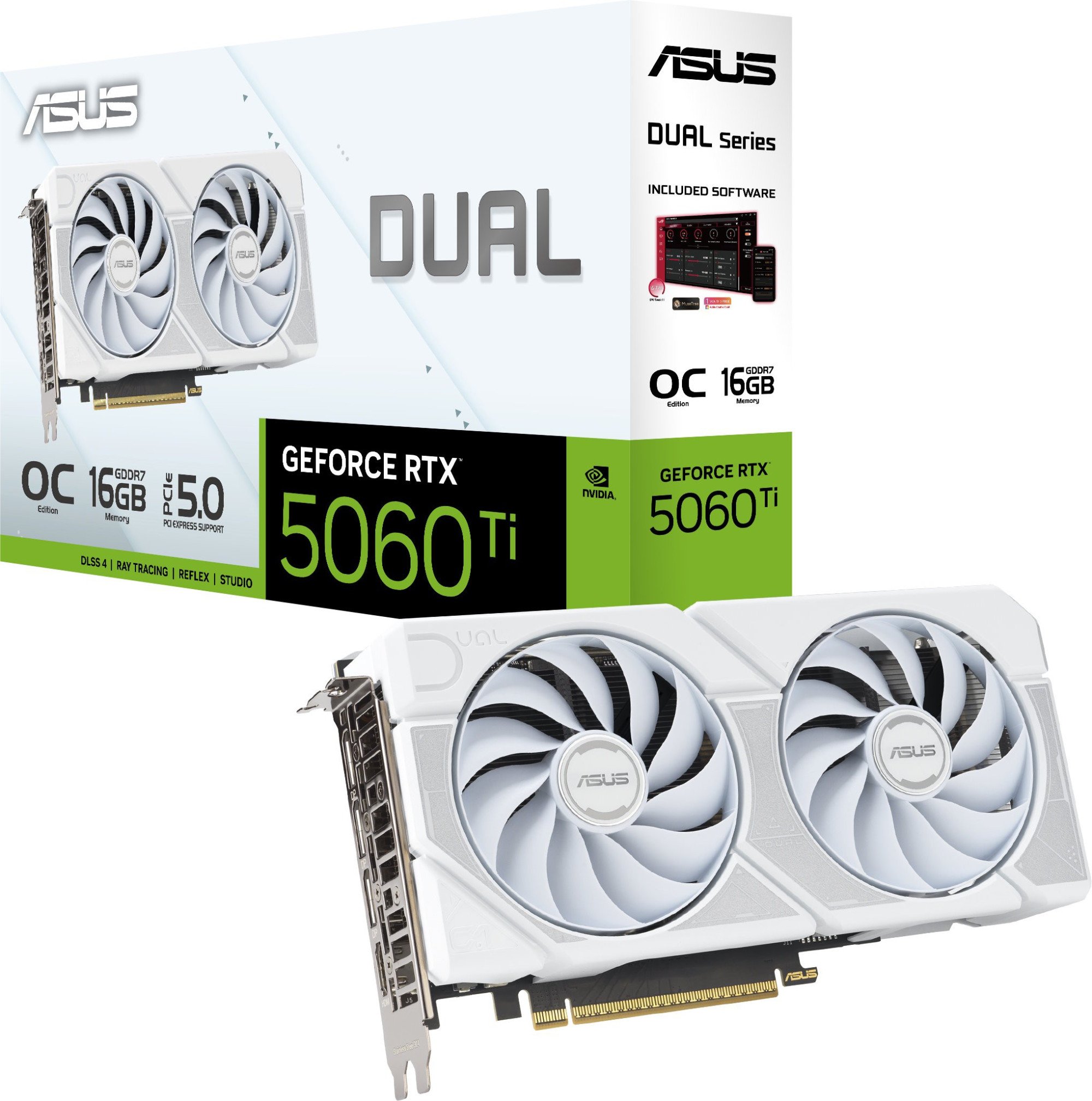 Видеокарта ASUS Dual GeForce RTX 5060 Ti 16GB GDDR7 White OC Edition (DUAL-RTX5060TI-O16G-WHITE) фото