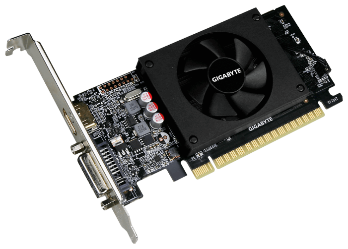 картинка Видеокарта Gigabyte GeForce GT710 Low Profile 1GB DDR5 64bit DVI HDMI GV-N710D5-1GL от магазина itmag.kz