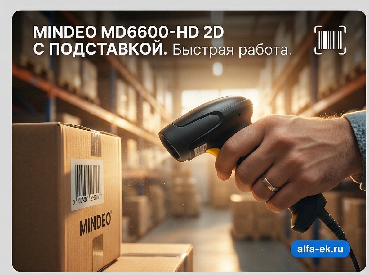 Сканер штрихкода ручной Mindeo MD6600-HD 2D с подставкой (MD6600-HD_stand) фото