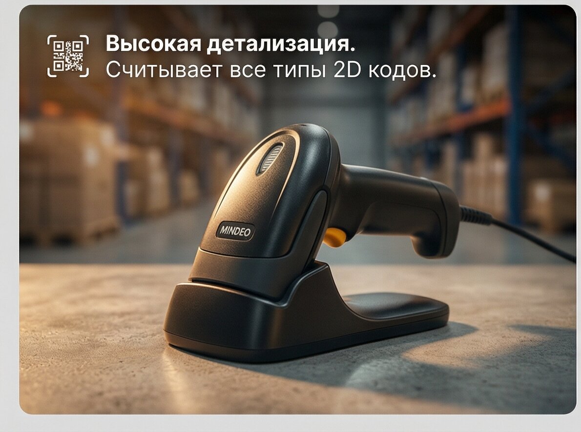Сканер штрихкода ручной Mindeo MD6600-HD 2D с подставкой (MD6600-HD_stand) фото
