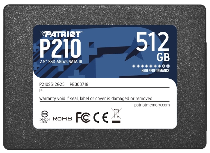 картинка Твердотельный накопитель  512GB SSD PATRIOT P210 2.5” SATA3 R520Mb/s W430MB/s 7mm P210S512G25 от магазина itmag.kz