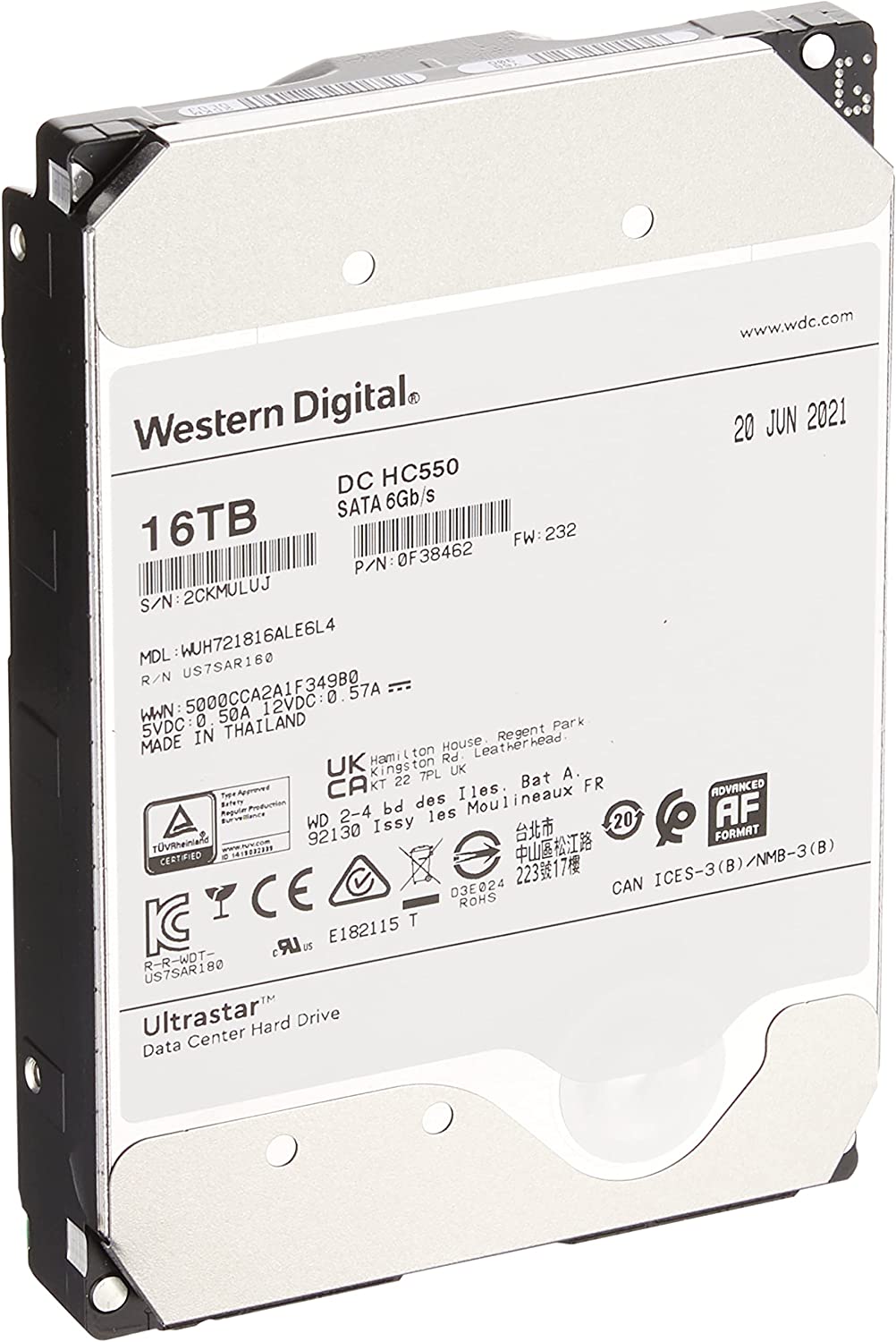 картинка Жёсткий диск HDD 16 Tb SATA 6Gb/s WD Ultrastar DC HC550 WUH721816ALE6L4 (0F38462) от магазина itmag.kz