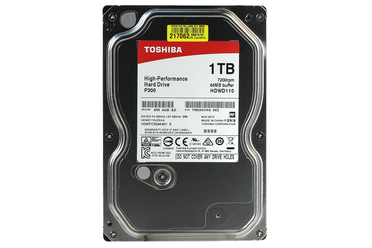 картинка Жесткий диск TOSHIBA HDWD110UZSVA P300 High-Performance 1ТБ 3,5" 7200RPM 64MB SATA-III от магазина itmag.kz