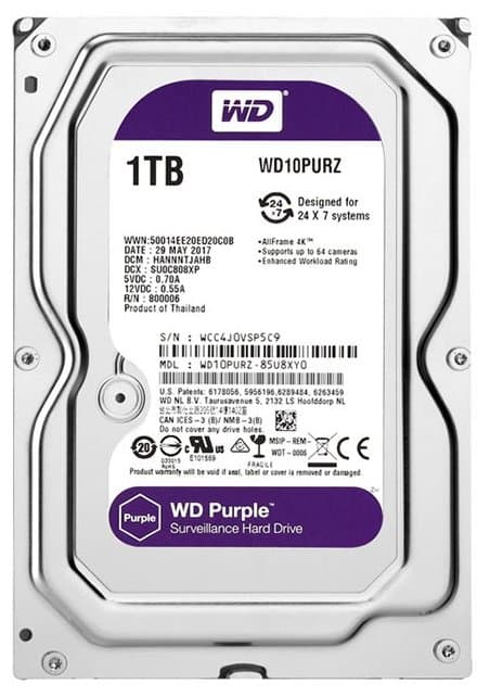 картинка Жёсткий диск WD Purple WD10PURZ 1ТБ 3,5" 5400RPM 64MB (SATA-III) DV&NVR от магазина itmag.kz