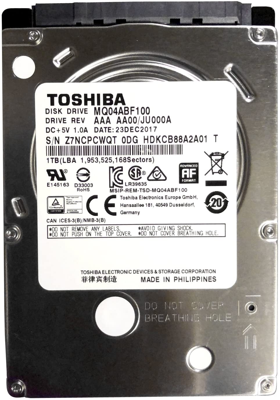 картинка Жесткий диск для ноутбука 1Tb TOSHIBA L200 SATA3 8Mb 2.5" 5400rpm (MQ04ABF100) от магазина itmag.kz