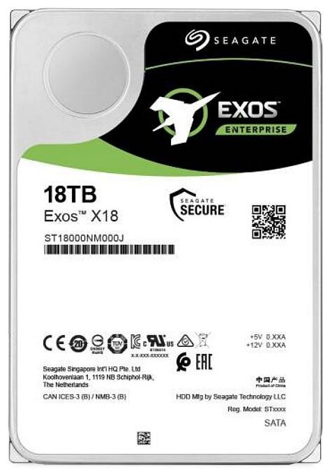Корпоративный жесткий диск 18Tb Seagate EXOS X18 SATA3 3.5" 256Mb 7200rpm ST18000NM000J (ST18000NM000J) фото