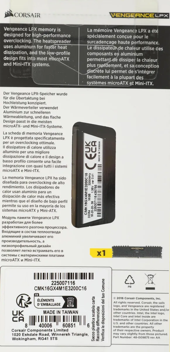 Оперативная память Corsair Vengeance LPX DDR4, 3200MHz 16GB - Black (CMK16GX4M1E3200C16) фото