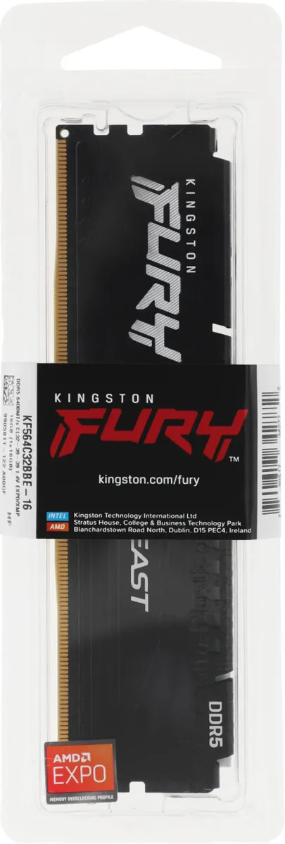 Память оперативная Kingston FURY Beast Black EXPO DDR5 16GB 6400MT/s (KF564C32BBE-16) фото