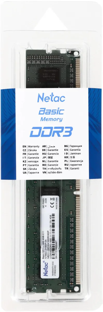 Модуль памяти Netac NTBSD3P16SP-04 DDR3 4GB <PC3-12800/1600MHz> (NTBSD3P16SP-04) фото
