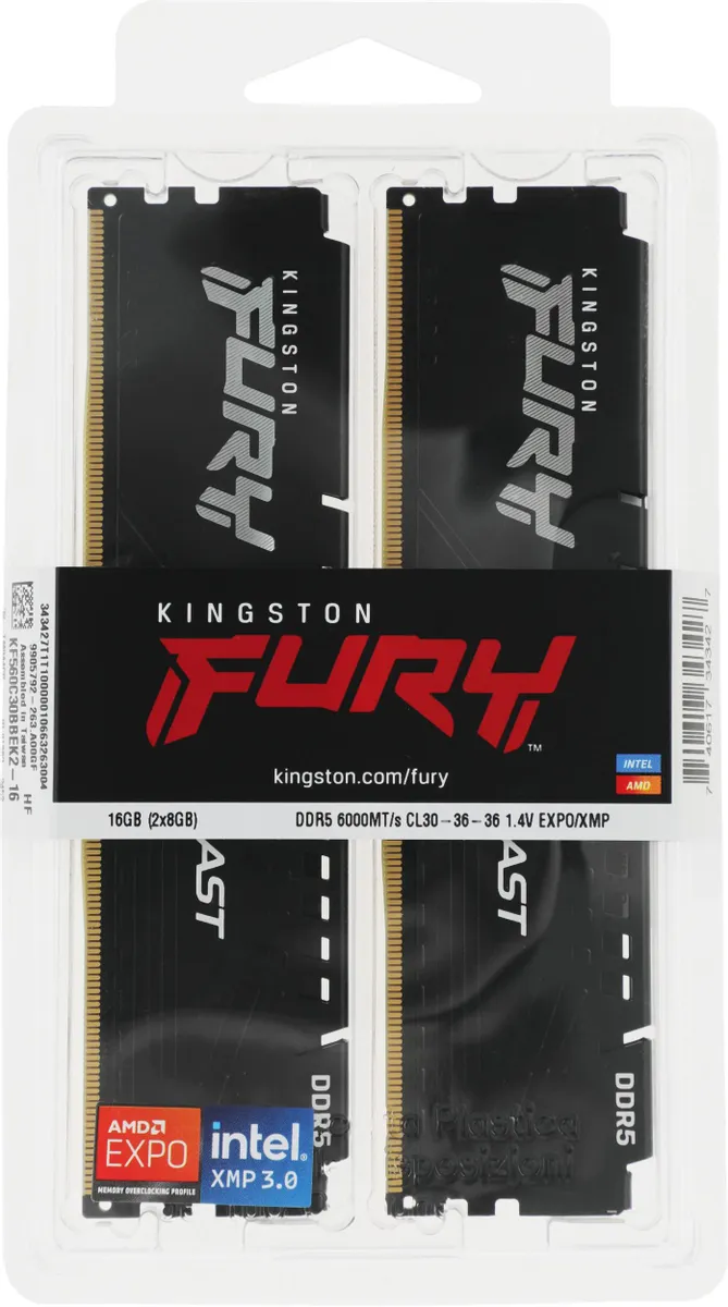 Оперативная память DIMM Kingston Fury Beast DDR5 16 GB kit (2x8GB) 6000MHz (AMD+Intel) (KF560C30BBEK2-16) фото