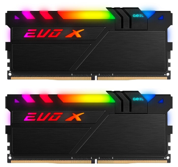 картинка Оперативная память  32GB Kit (2x16GB) GEIL DDR4 PC4-21330 2666MHz EVO X II Black с RGB подсветкой 19-19-19-43 GEXSB432GB2666C19DC Retail Pack от магазина itmag.kz