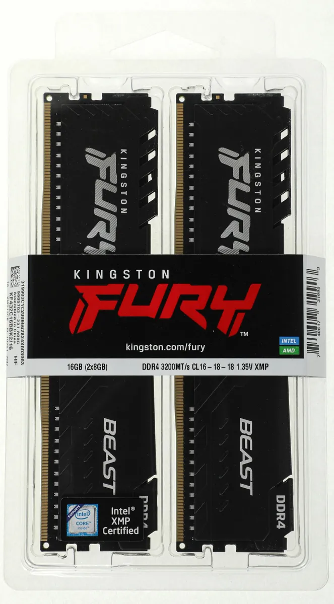 Оперативная память Kingston Fury Beast, DIMM DDR4 16 GB kit (2x8GB) <3200MHz> (KF432C16BBK2/16WP) фото