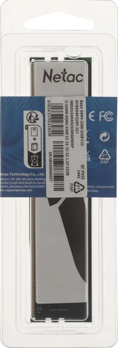 Оперативная память Netac Basic 32Gb DDR4-3200 DIMM (NTBSD4P32SP-32J) фото