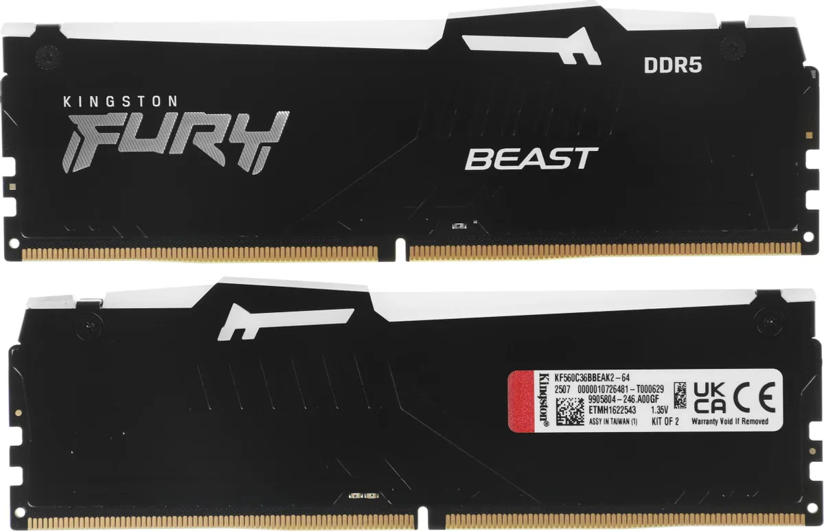 Комплект модулей памяти DIMM Kingston Fury Beast RGB DDR5 64 GB kit (2x32GB) <6000MHz> (KF560C36BBEAK2-64) фото