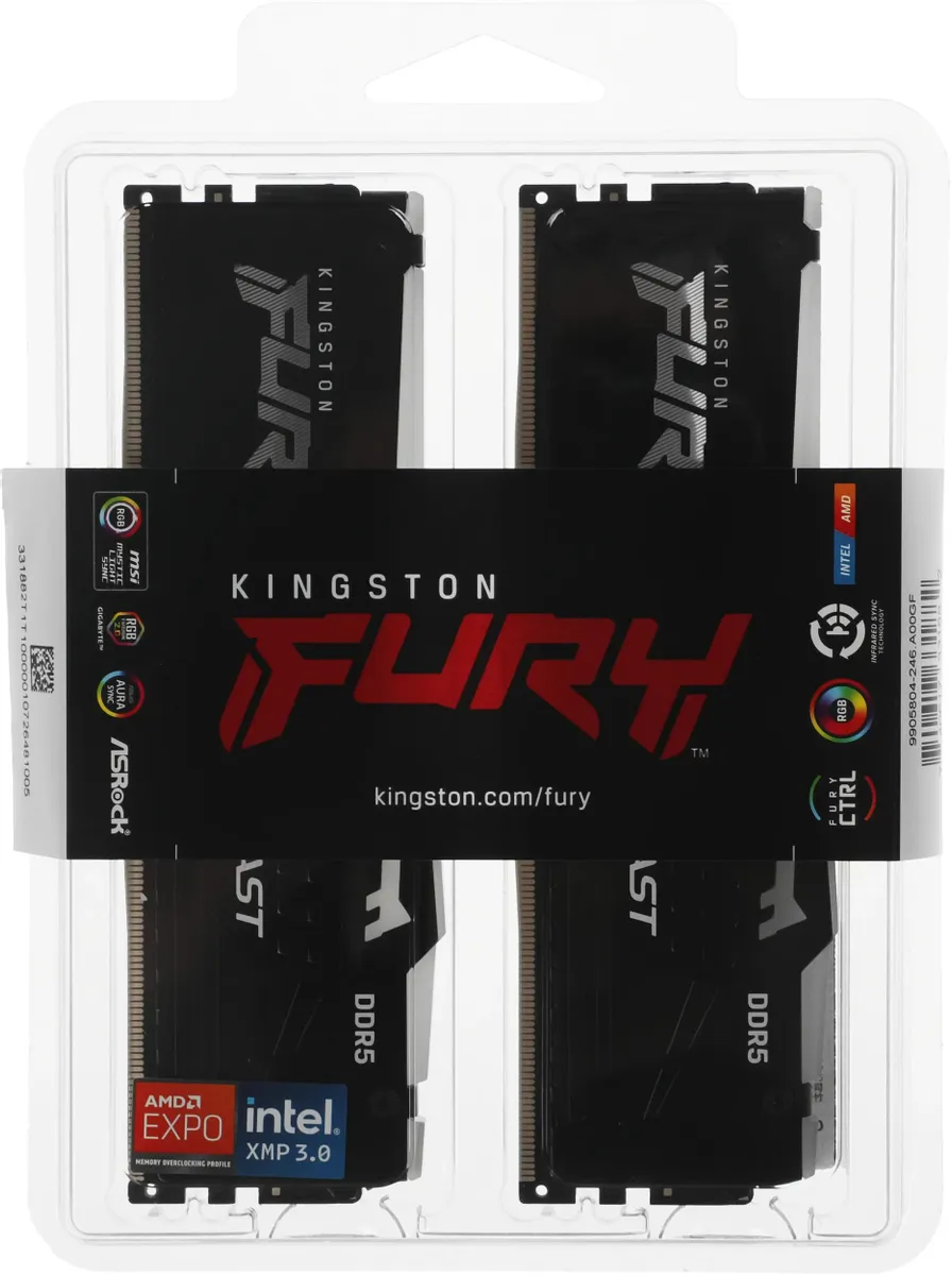 Комплект модулей памяти DIMM Kingston Fury Beast RGB DDR5 64 GB kit (2x32GB) <6000MHz> (KF560C36BBEAK2-64) фото