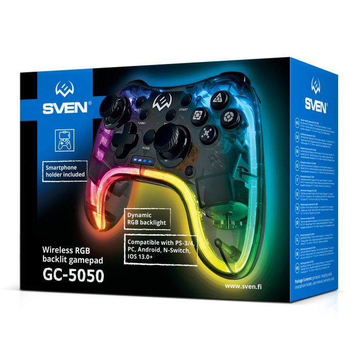 Геймпад Sven GC-5050, беспроводной, D-Pad,USB,BT Black-Transparent (GC-5050) фото