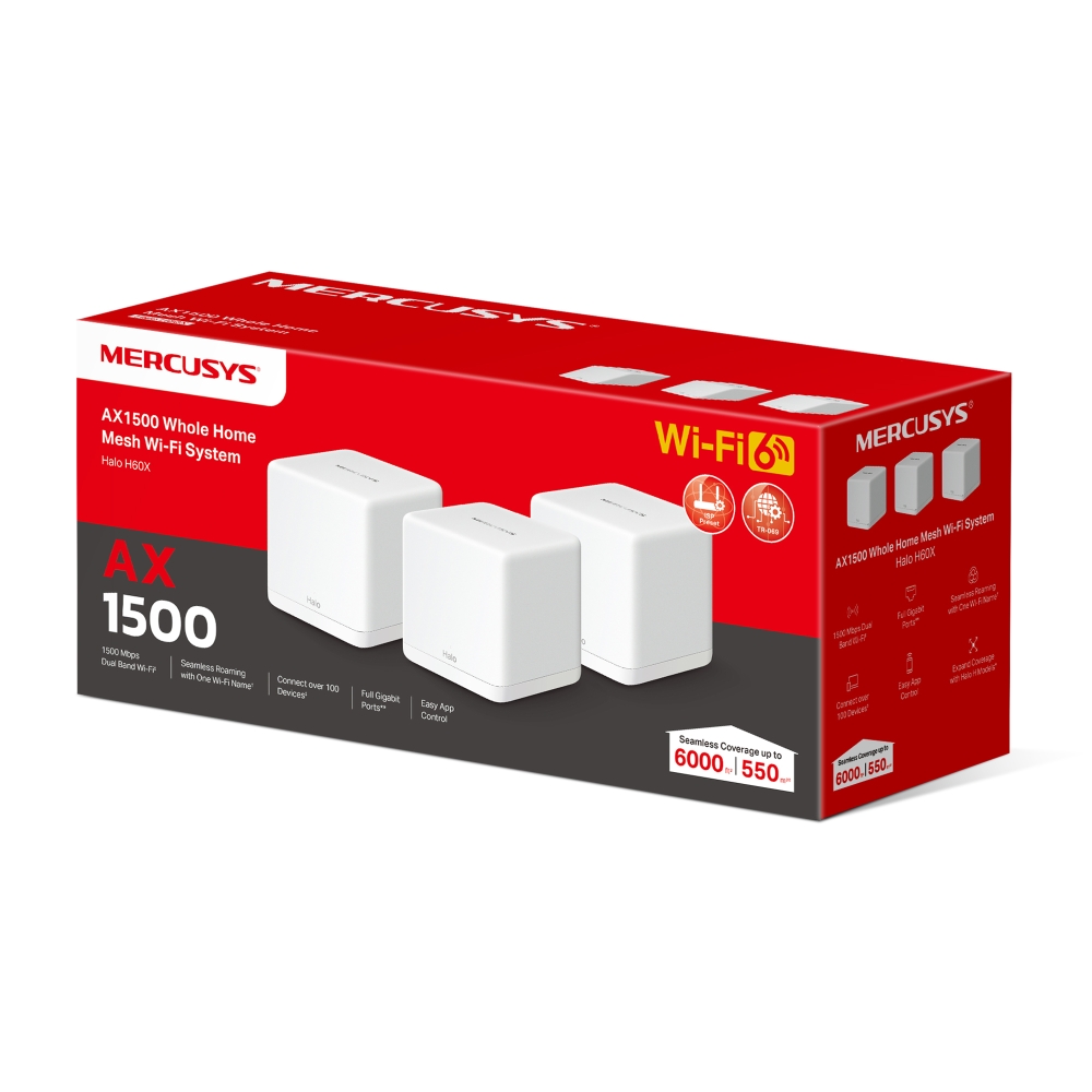 Домашняя Mesh Wi-Fi система Mercusys Halo H60X (3-pack)  (Halo H60X(3-pack)(EU)) фото