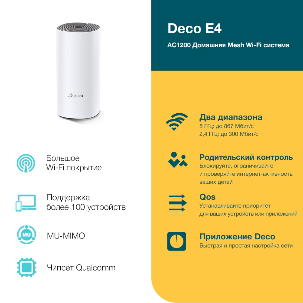 Беспроводная MESH-система Wi-Fi TP-Link Deco E4 1-pack (Deco E4 (1-pack)) фото