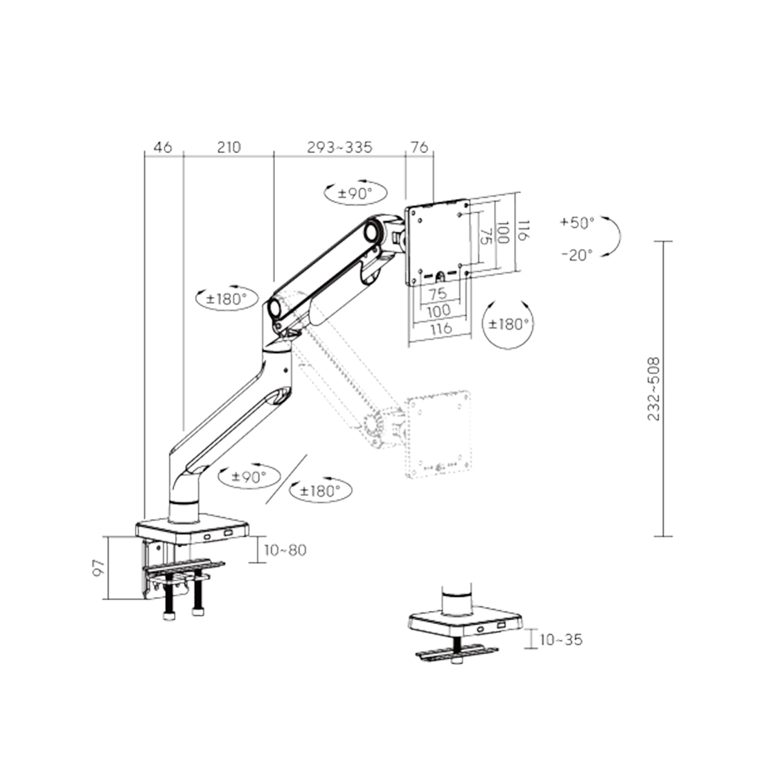  Настольный кронштейн с газлифтом Brateck LDT74-C012 (LDT74-C012) фото