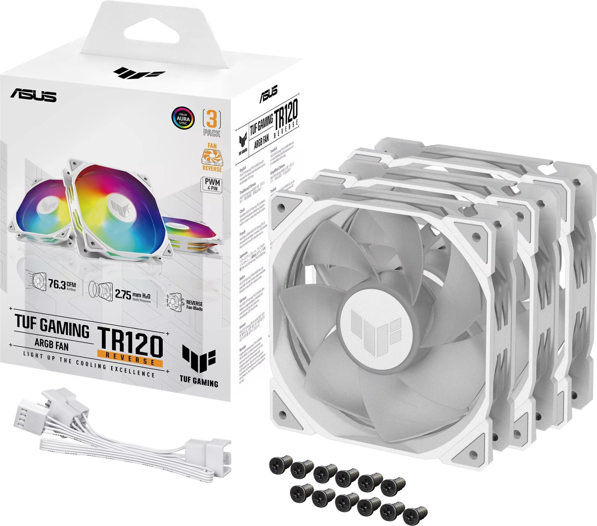 Комплект вентиляторов ASUS TUF GAMING TR120 ARGB REVERSE WHITE 3IN1 (TUF GAMING TR120 ARGB REVERSE WHITE) (TUF GAMING TR120 FAN ARGB REVERSE WHITE 3IN1) фото