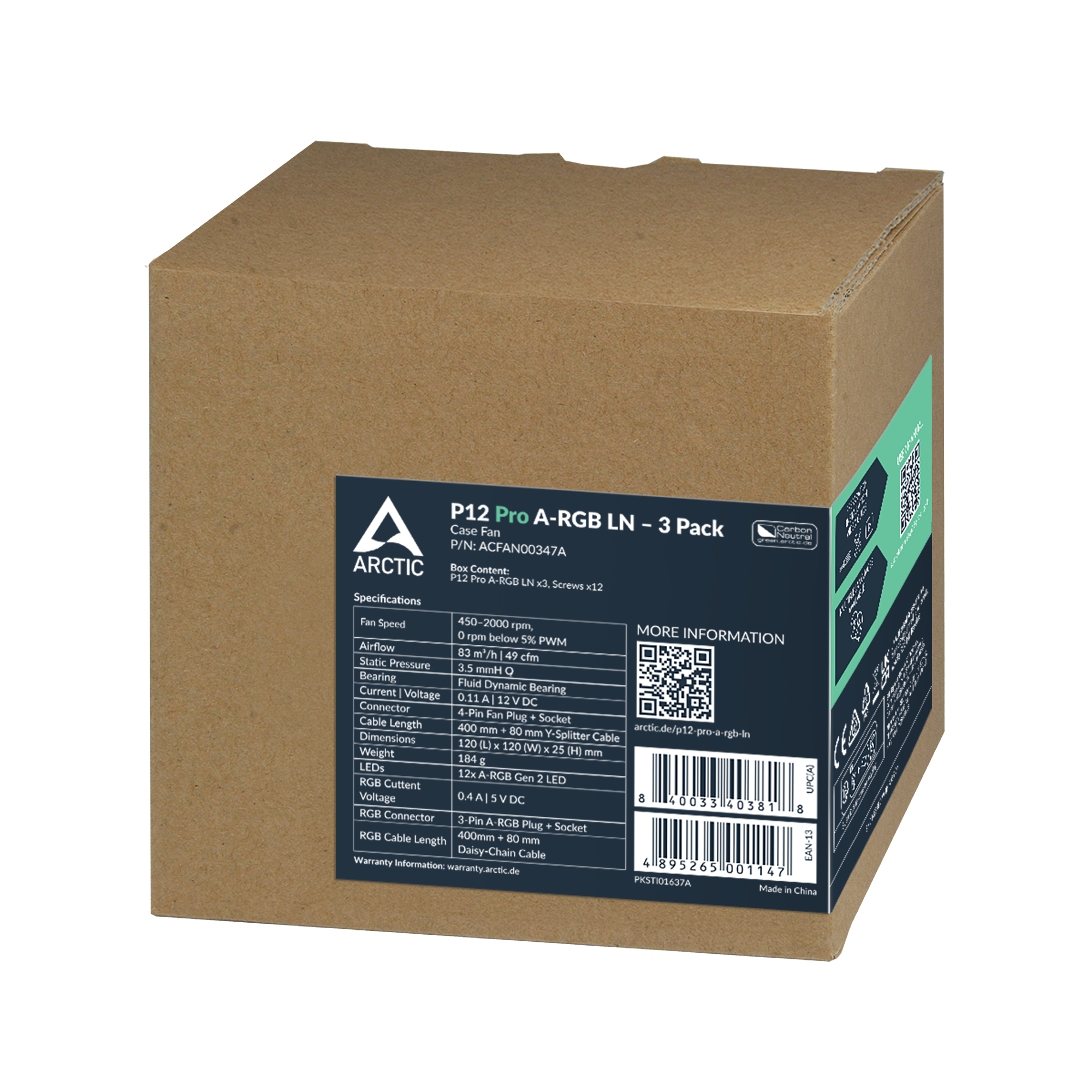 Кулер для корпуса ARCTIC P12 Pro LN ARGB 3 Pack, Black (ACFAN00347A) фото