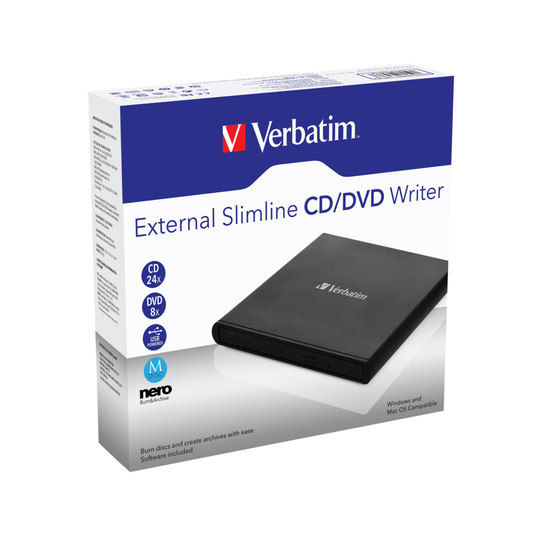 картинка Внешний привод Verbatim CD/DVD 98938 Slim USB Чёрный от магазина itmag.kz