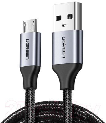 картинка Кабель UGREEN US290 Micro USB 2.0 Cable 1M Metal/Black, 60146 от магазина itmag.kz